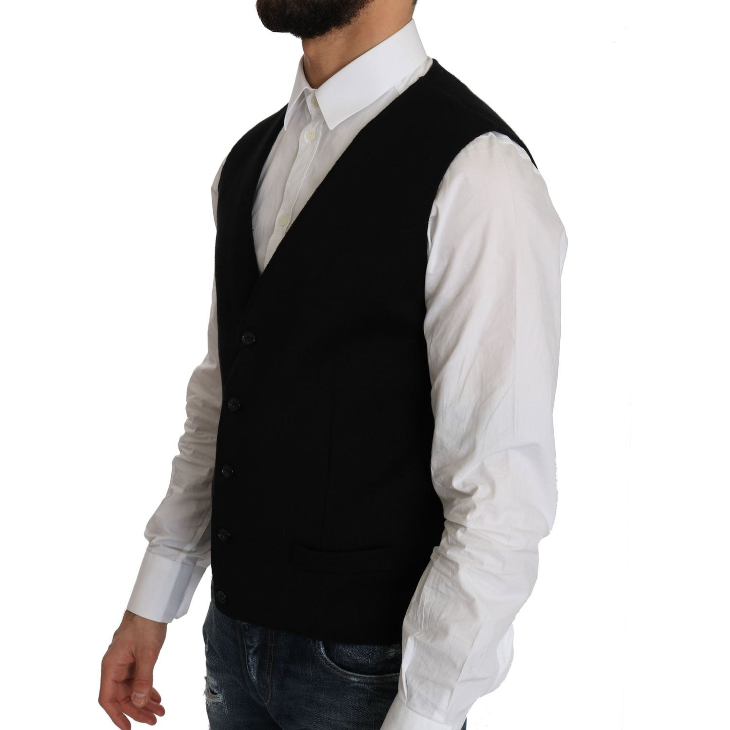 Dolce & Gabbana Black Cotton Dress Woven Waistcoat TSH2423-1
