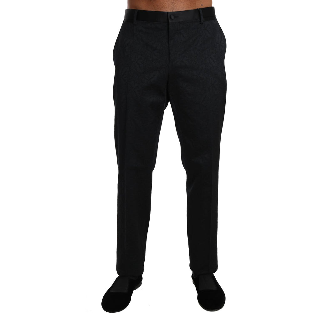 Dolce & Gabbana Black Cotton Brocade Formal Trousers Pants BYX1252-1