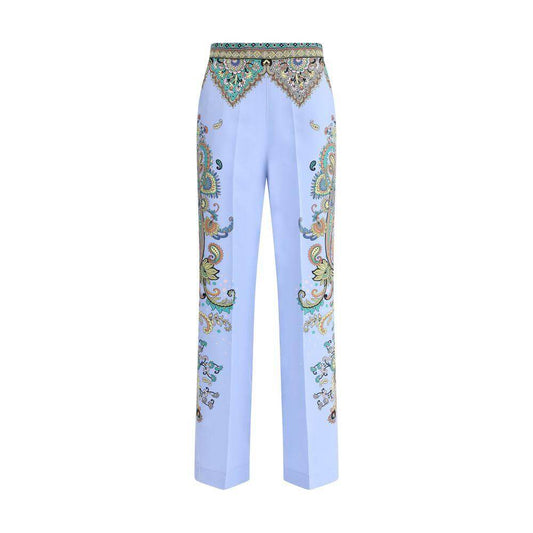 Etro Silk Floral Print Pants - High-waisted, elegant design with side zipper closure and vibrant floral pattern.