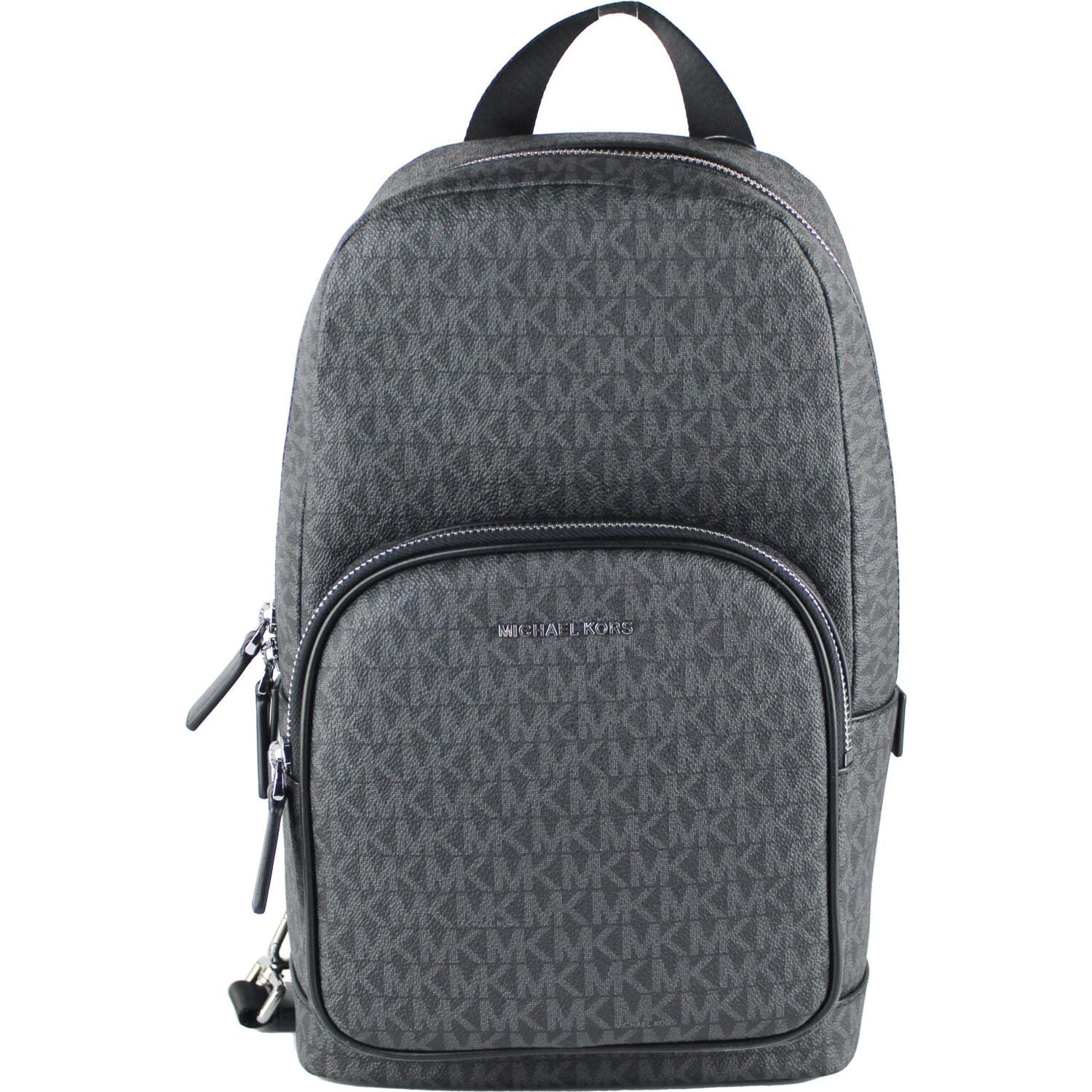 Front view with bag zipped and handles upright.