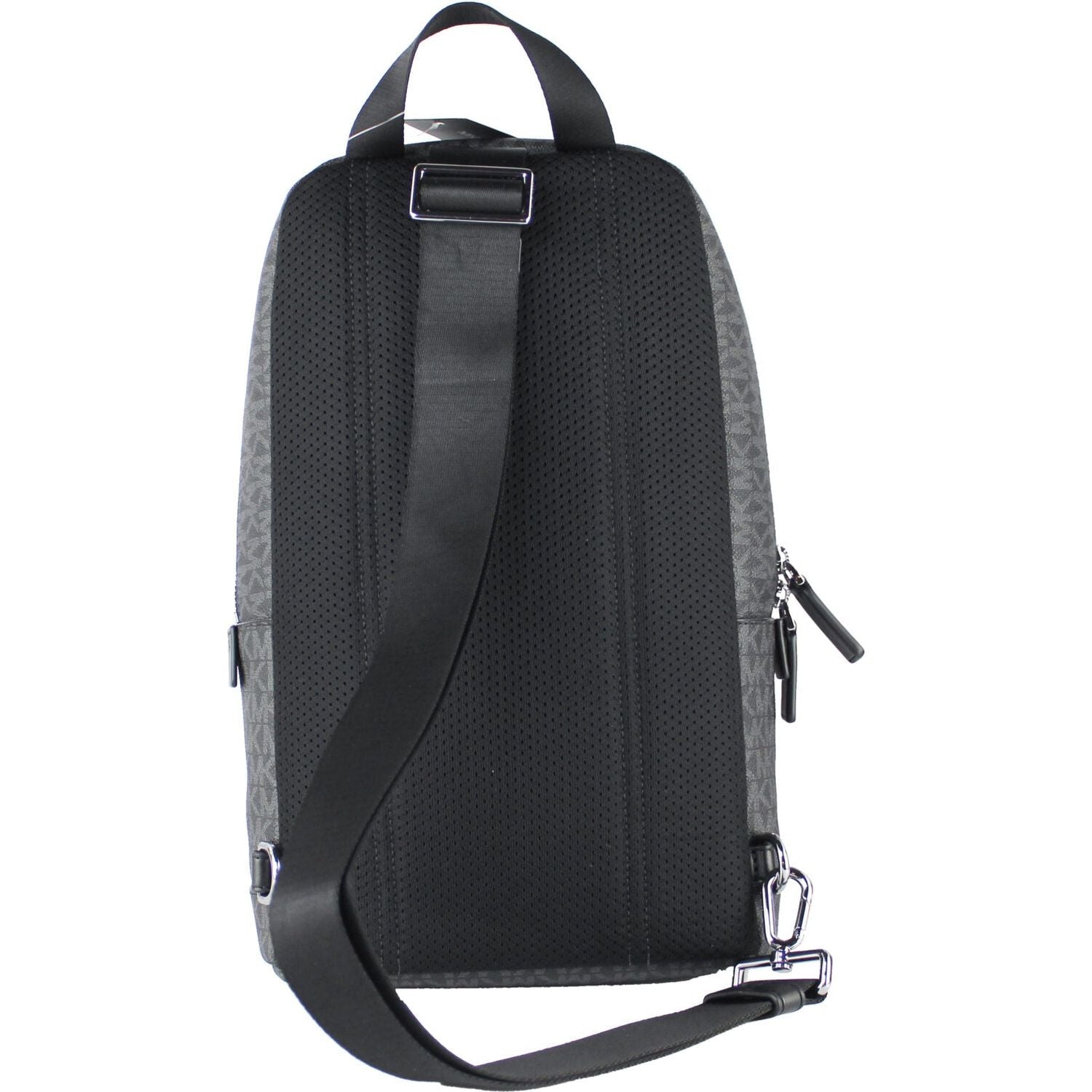 Front view with bag zipped and handles upright.