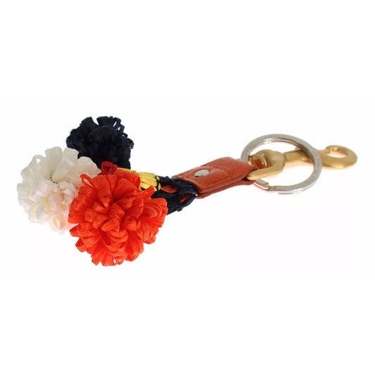 Dolce & Gabbana Brown Gold Raffia Leather Clasp Finder Chain Keyring SIG18381