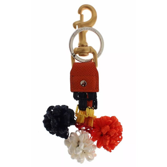 Dolce & Gabbana Brown Gold Raffia Leather Clasp Finder Chain Keyring SIG18381