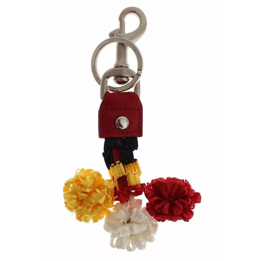 Dolce & Gabbana Silver Brown Raffia Leather Clasp Finder Chain Keyring SIG18404