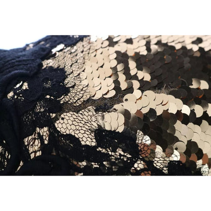 Dolce & Gabbana Gold Strapless Sequin Embellished Lace Dress