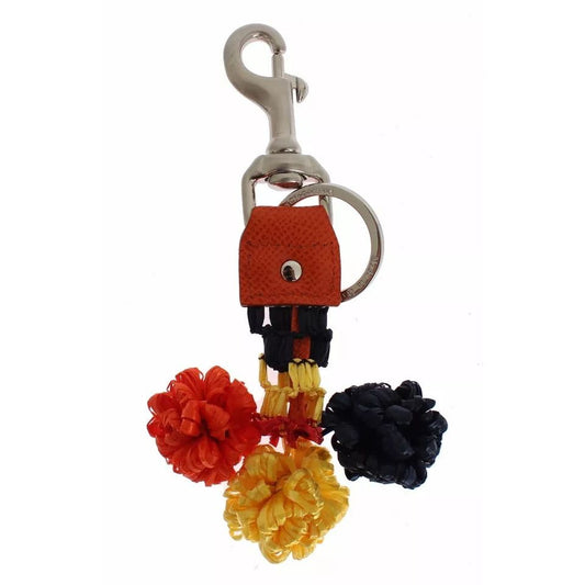 Dolce & Gabbana Red Yellow Raffia Leather Clasp Finder Keyring Keychain SIG15033
