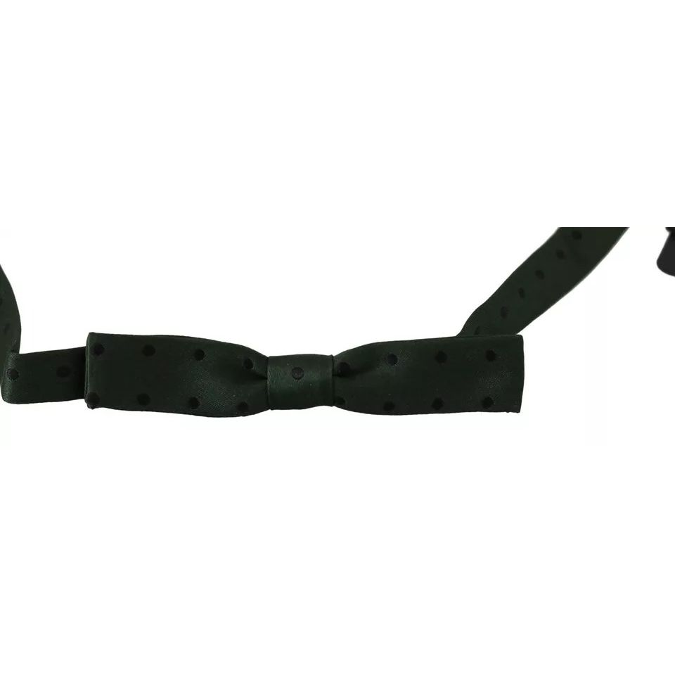Dolce & Gabbana Green Dotted Silk Adjustable Neck Bow Tie