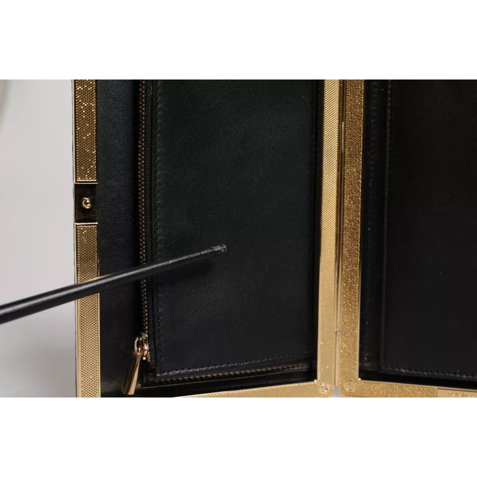 Dolce & Gabbana Black Leather Gold Frame Clutch Evening Party Purse Bag