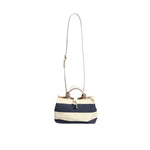 Dolce & Gabbana White Navy Striped Canvas Top Handle Tote Bag