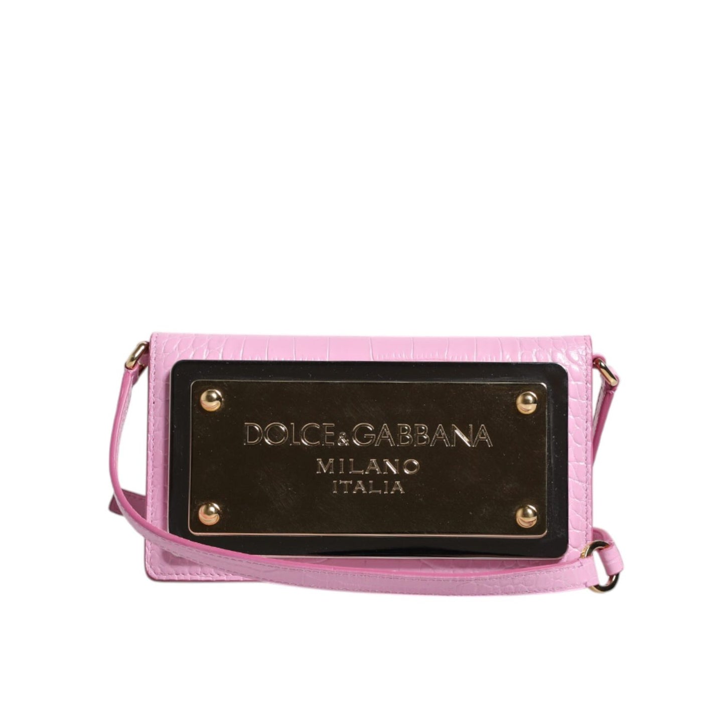 Dolce & Gabbana Pink Exotic Leather Logo Plaque Crossbody Bag