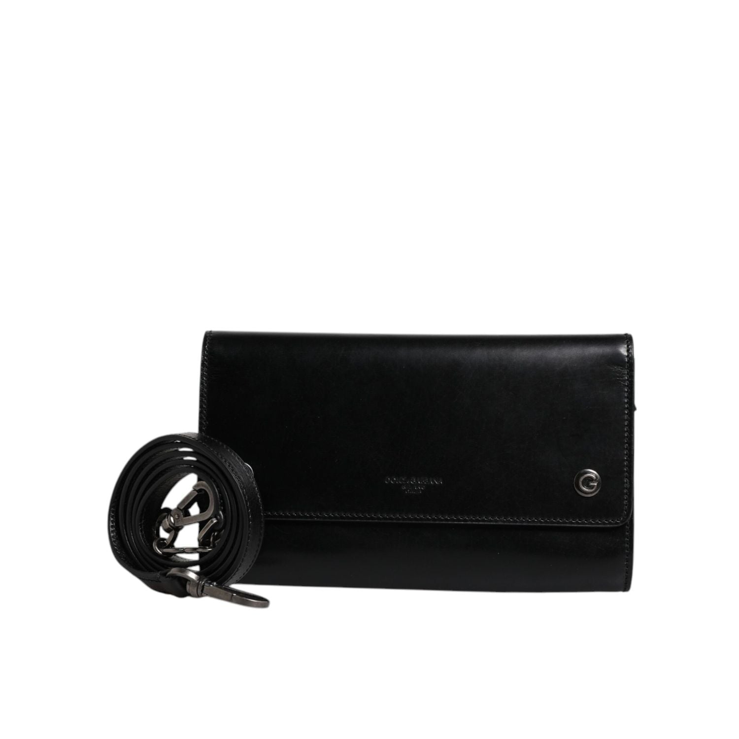 Dolce & Gabbana Black Leather Logo Embossed Crossbody Bag