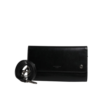 Dolce & Gabbana Black Leather Logo Embossed Crossbody Bag