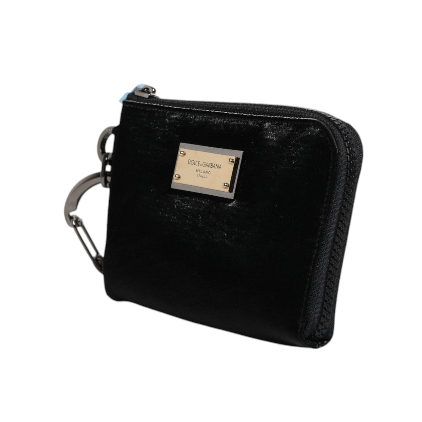 Dolce & Gabbana Black Nylon Logo Plaque Keyring Pouch Clutch Bag BAG4185