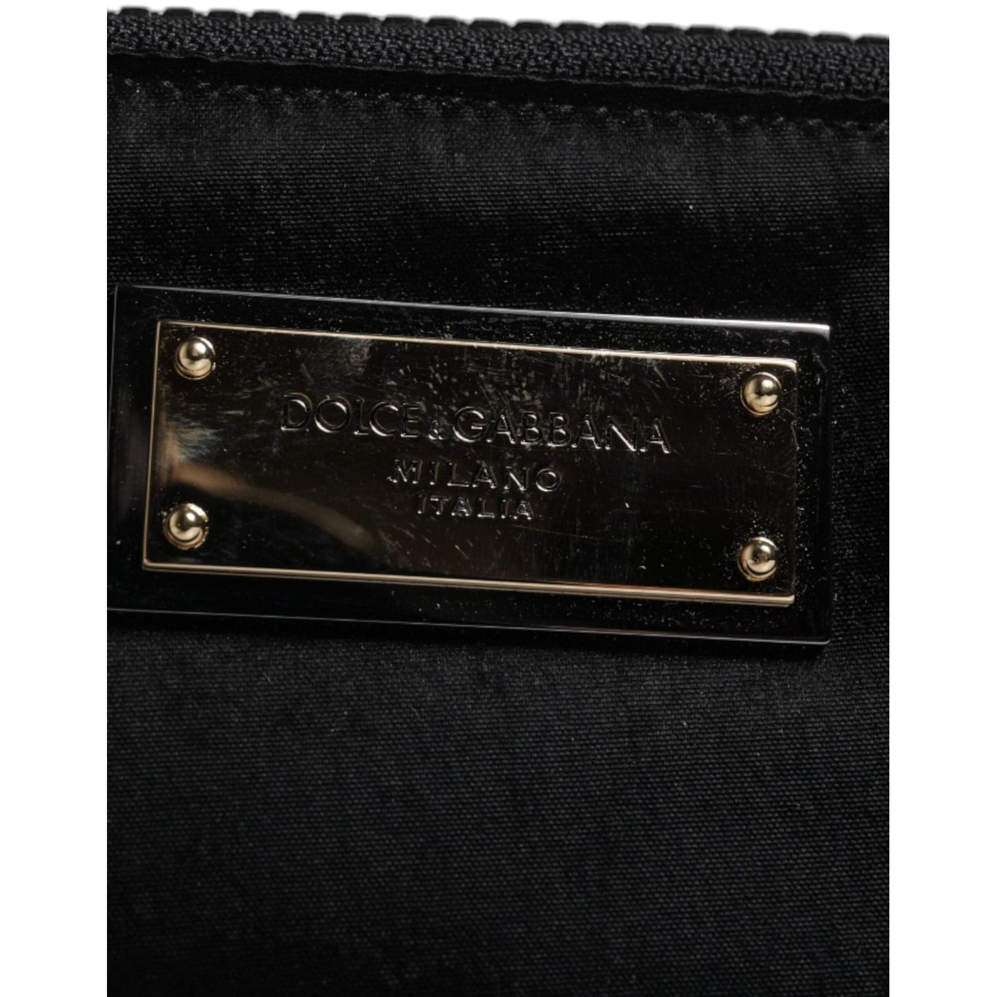 Dolce & Gabbana Black Nylon Logo Plaque Keyring Pouch Clutch Bag BAG4185