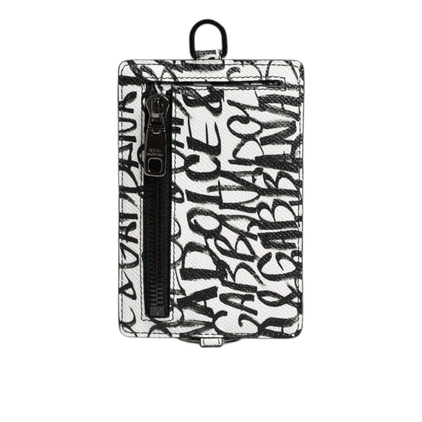 Dolce & Gabbana White Leather Lanyard Logo Print Card Holder Wallet