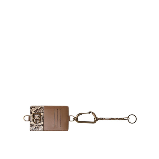 Dolce & Gabbana Brown Exotic Leather Card Holder DG Logo Plaque Wallet BAG4233