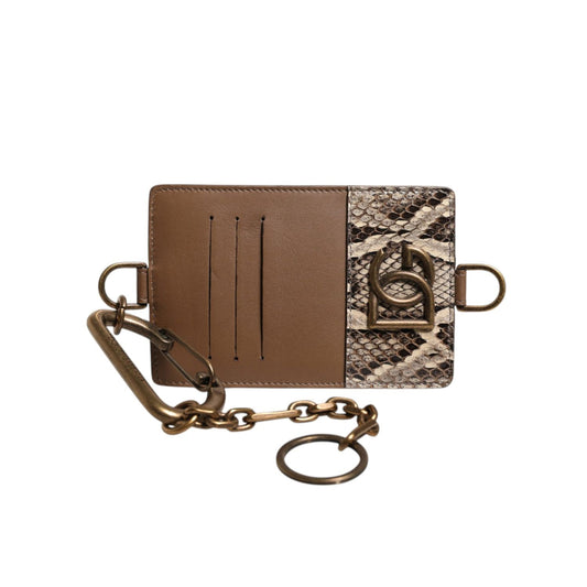Dolce & Gabbana Brown Exotic Leather Card Holder DG Logo Plaque Wallet BAG4233