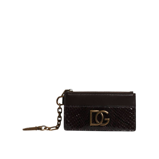 Dolce & Gabbana Brown Exotic Leather DG Logo Card Holder Wallet BAG4235