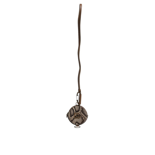 Dolce & Gabbana Brown Round Leather DG Logo Coin Purse Lanyard Wallet BAG4241