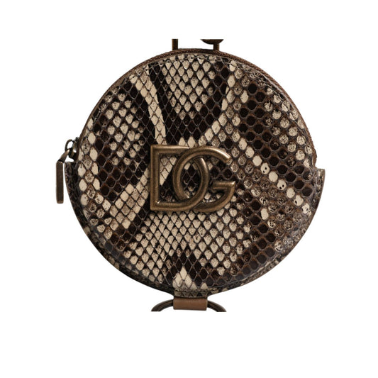 Dolce & Gabbana Brown Round Leather DG Logo Coin Purse Lanyard Wallet BAG4241