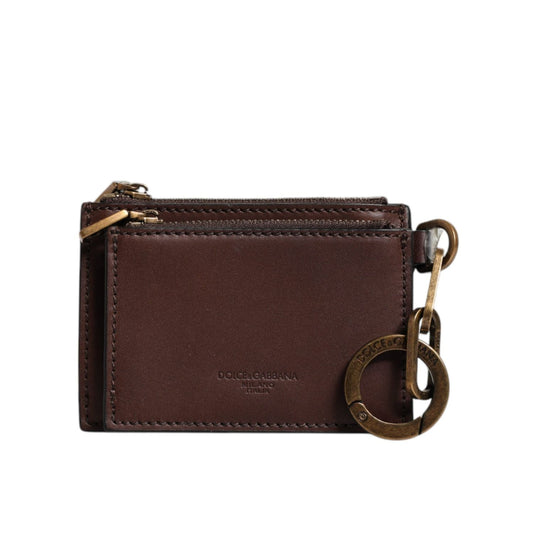 Dolce & Gabbana Brown Leather Zip Logo Keyring Coin Purse Keyring Wallet BAG4244