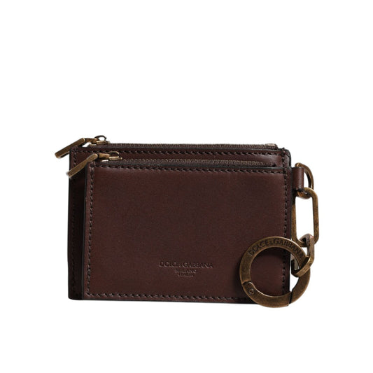 Dolce & Gabbana Brown Leather Zip Logo Keyring Coin Purse Keyring Wallet BAG4245