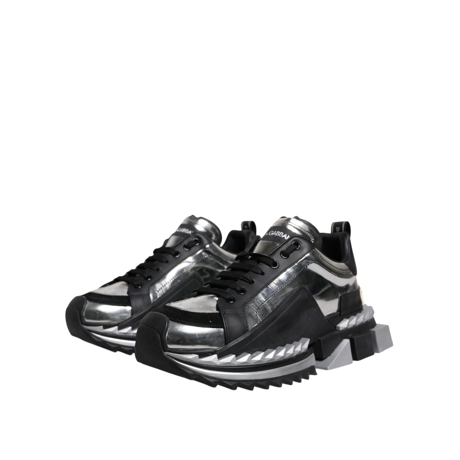 Dolce & Gabbana Black Silver SUPER KING Leather Sneaker Shoes