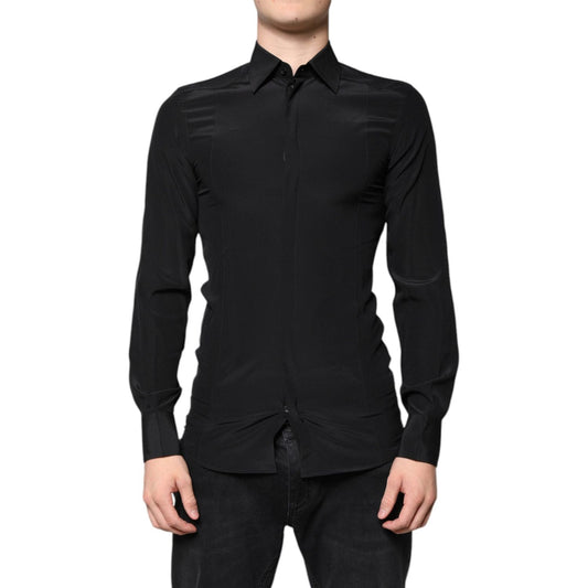 Dolce & Gabbana Black Silk Long Sleeves GOLD Dress Shirt TSH86761-37