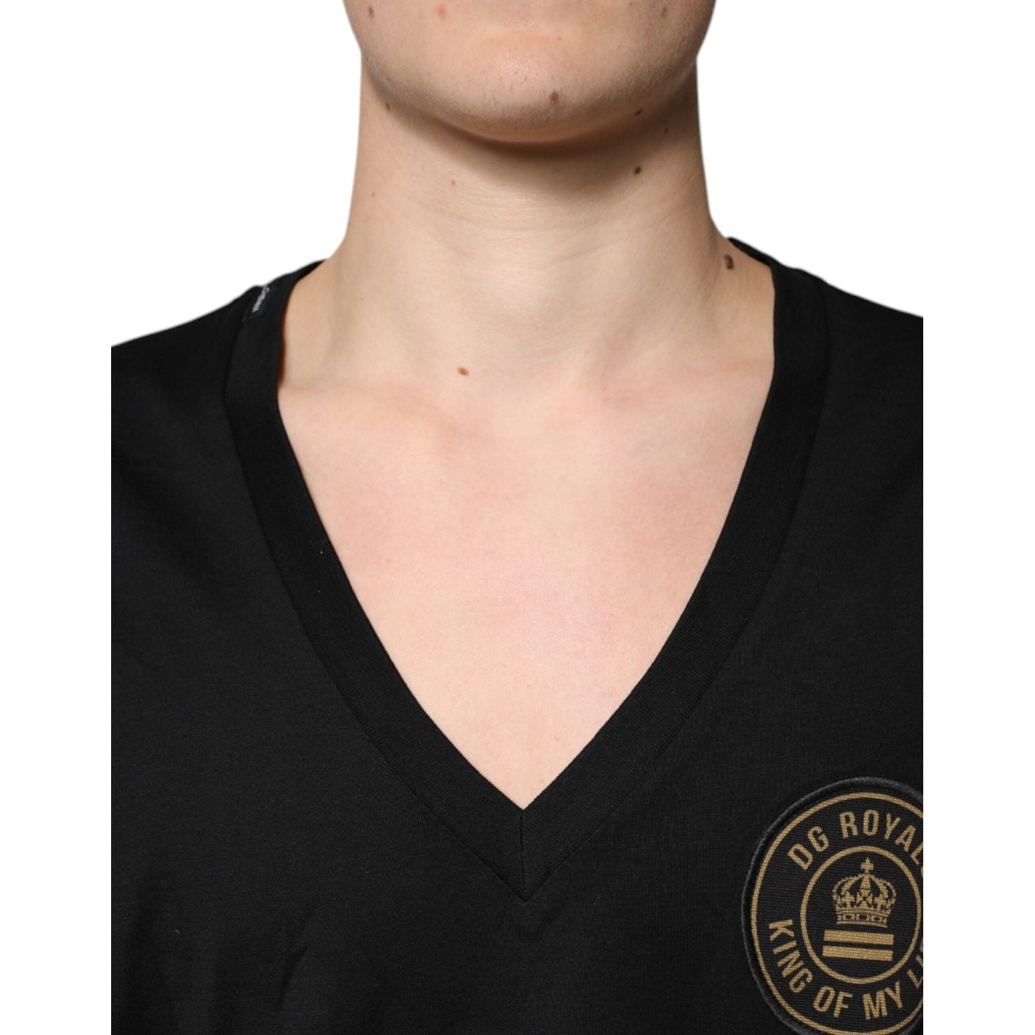 Dolce & Gabbana Black Cotton Logo Vneck Short Sleeve T-shirt
