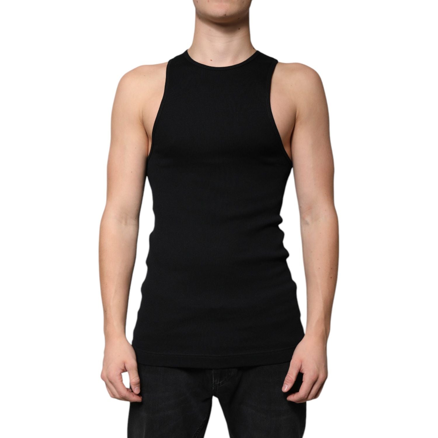 Dolce & Gabbana Black Cotton Sleeveless Round Neck Tank T-shirt