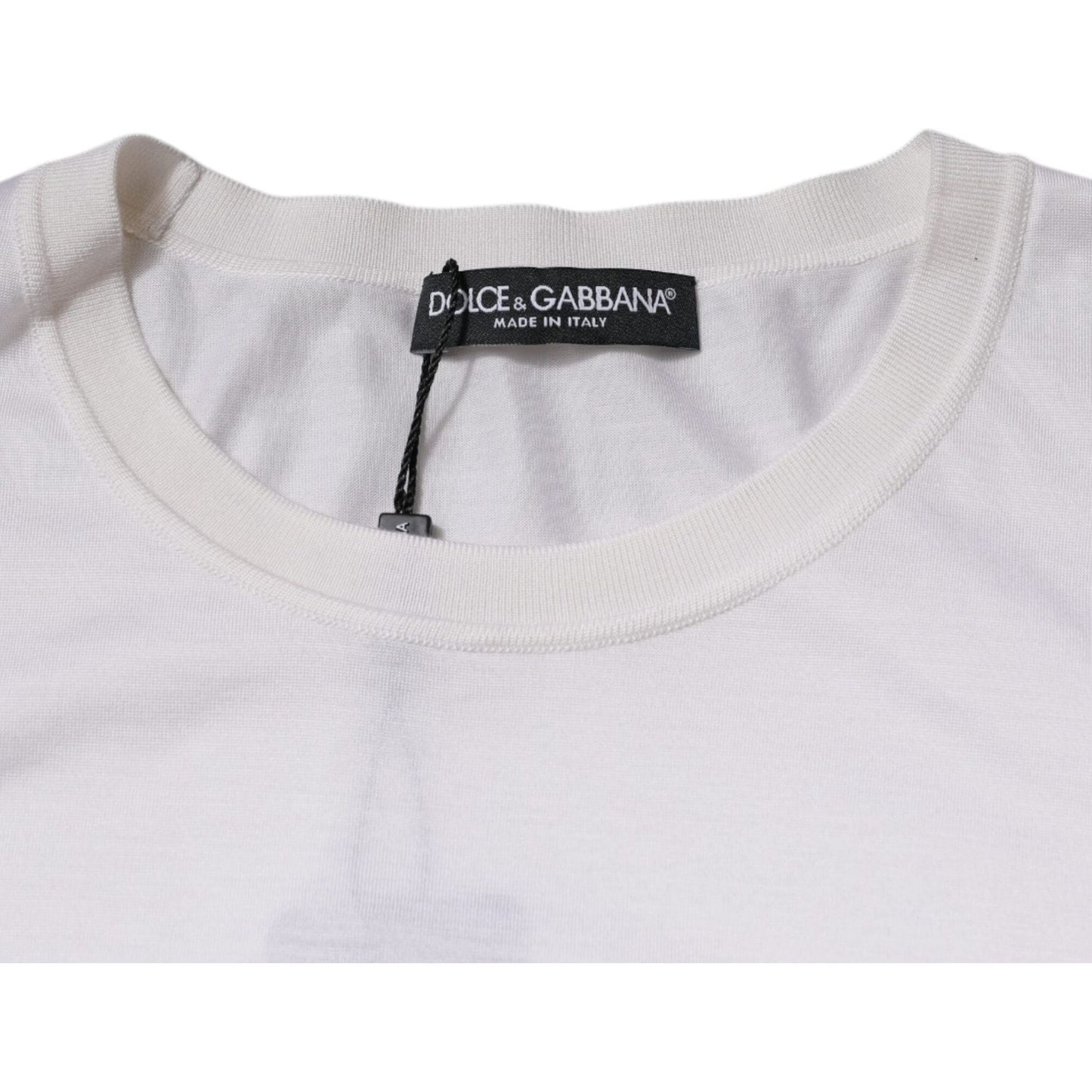 Dolce & Gabbana White Silk Crew Neck Men Pullover Sweater TSH87479-48