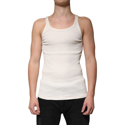 Dolce & Gabbana Off White Cotton Sleeveless Round Neck Tank T-shirt TSH87501-46