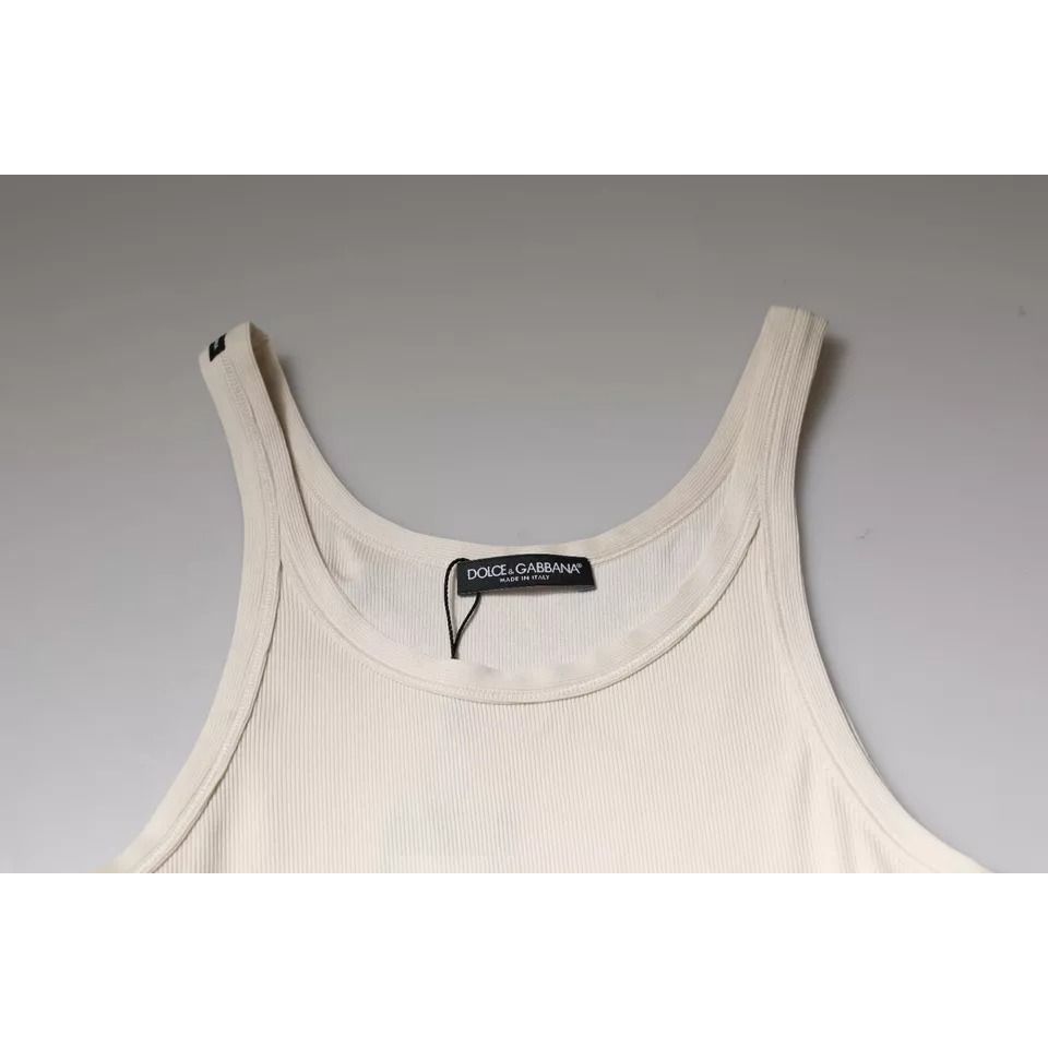 Dolce & Gabbana Off White Cotton Sleeveless Round Neck Tank T-shirt
