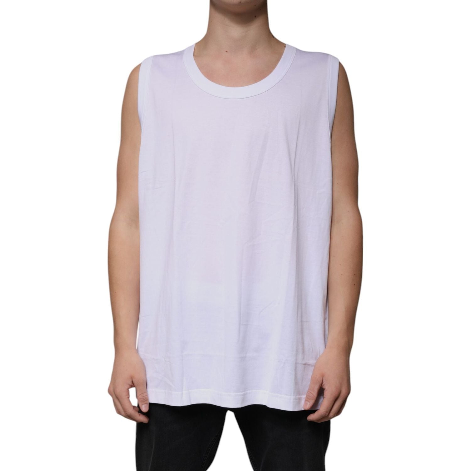 Dolce & Gabbana White Cotton Sleeveless Round Neck Tank T-shirt