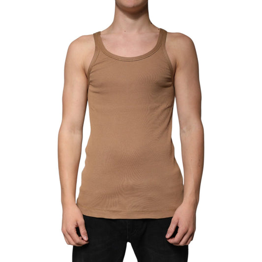 Dolce & Gabbana Brown Cotton Sleeveless Round Neck Tank T-shirt Box296-50