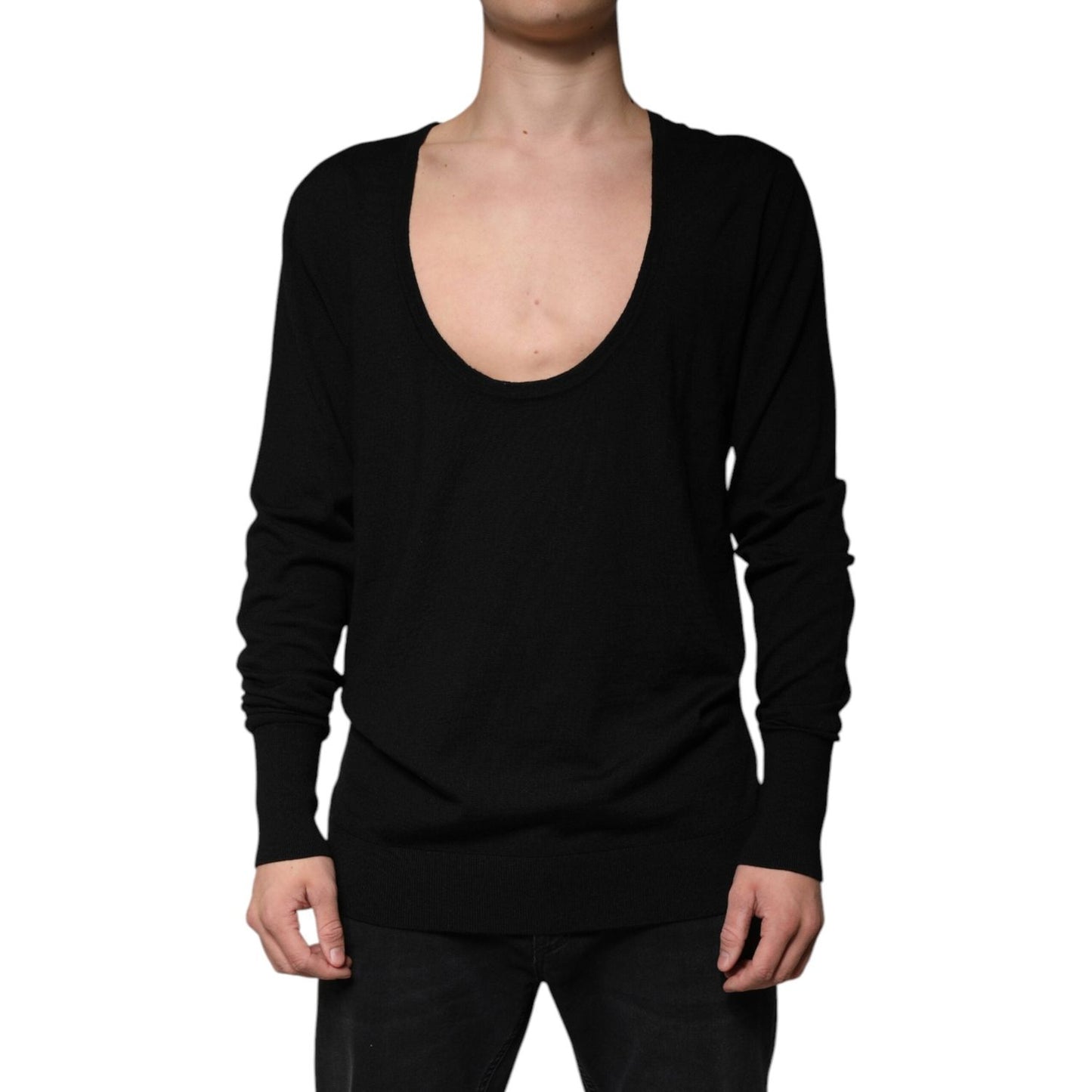 Dolce & Gabbana Black Wool Round Neck Pullover Sweater TSH87527-48