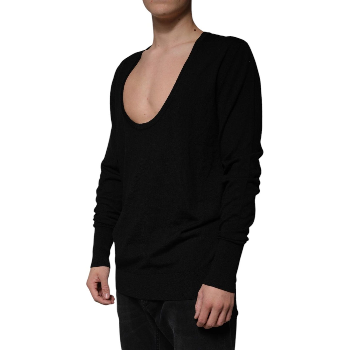 Dolce & Gabbana Black Wool Round Neck Pullover Sweater TSH87527-48