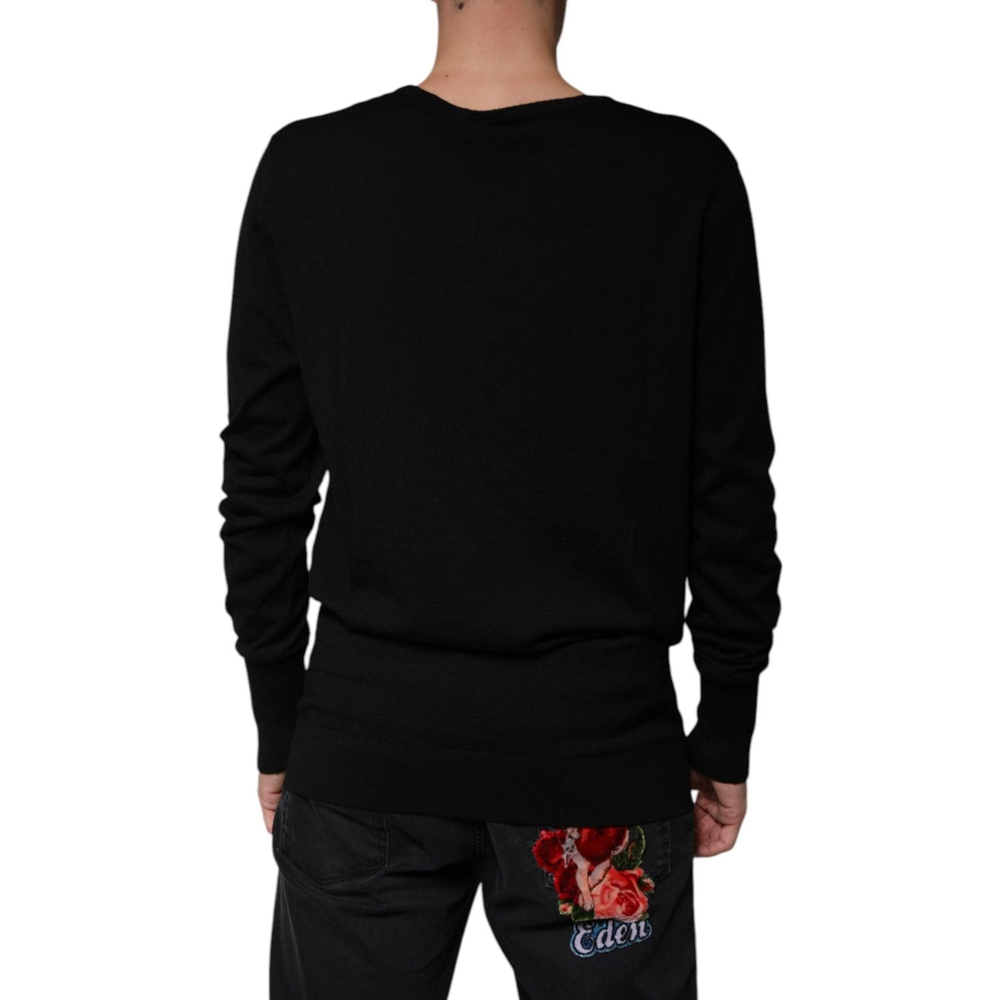 Dolce & Gabbana Black Wool Round Neck Pullover Sweater TSH87527-48