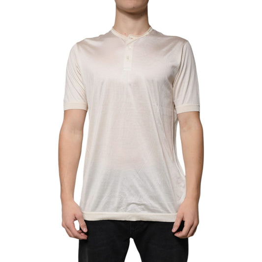 Dolce & Gabbana Off White Silk Crew Neck Henley T-shirt TSH87811-52