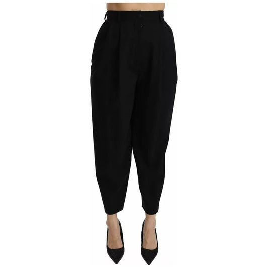 Dolce & Gabbana Black Wool High Waist Pleat Front Cropped Pants PAN70852-40