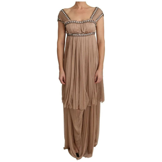 Dolce & Gabbana Brown Silk Sleeveless Shift Maxi Dress DR2589-36