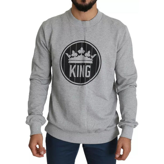 Dolce & Gabbana Gray Crown King Print Cotton Pullover Sweater TSH5554-52
