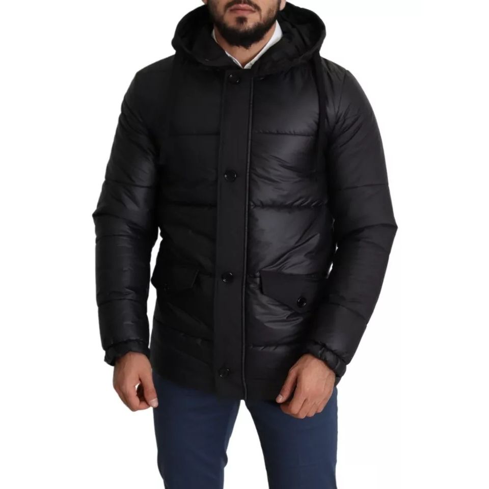Dolce & Gabbana Black Hooded Polyester Men Coat Puffer Jacket