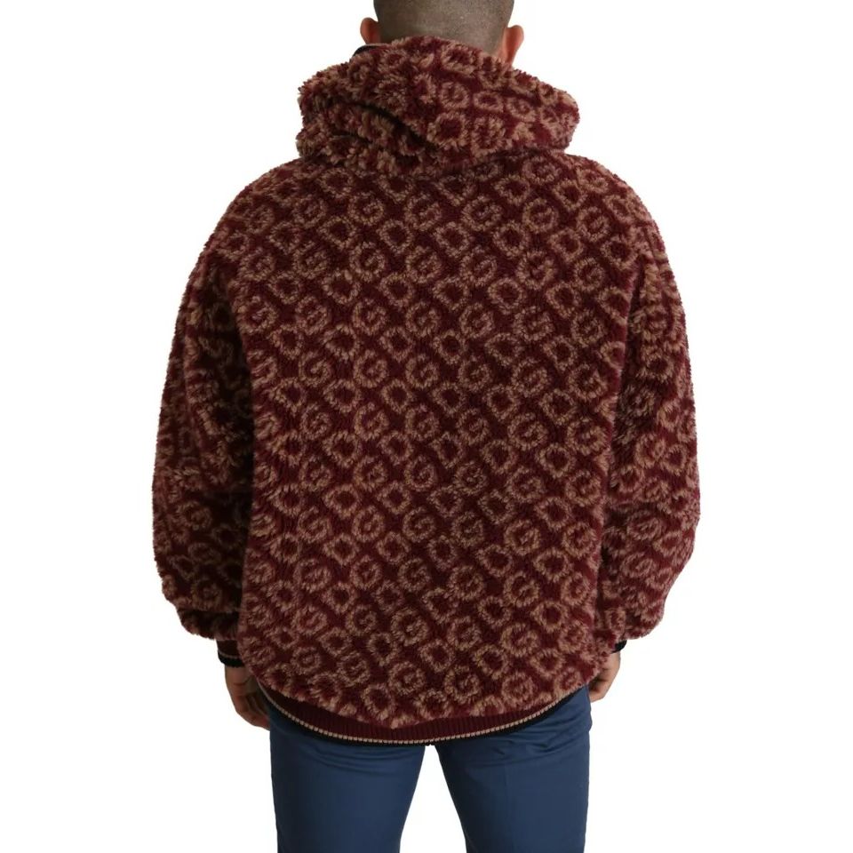 Dolce & Gabbana Red Beige Wool Oversize Hooded Pullover Sweater
