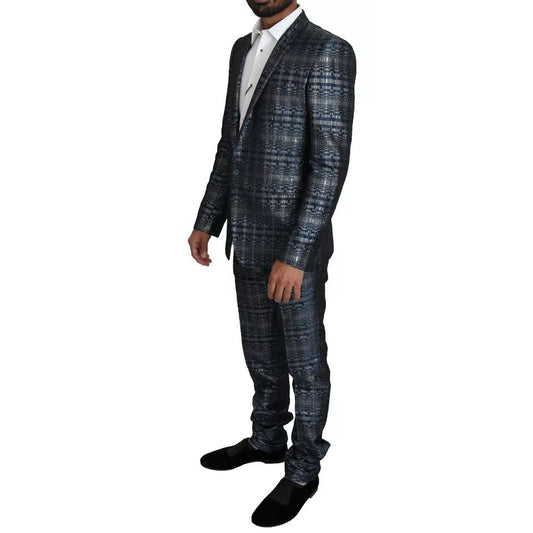 Dolce & Gabbana Blue Silver Shiny 2 Piece Slim GOLD Suit KOS1819-46