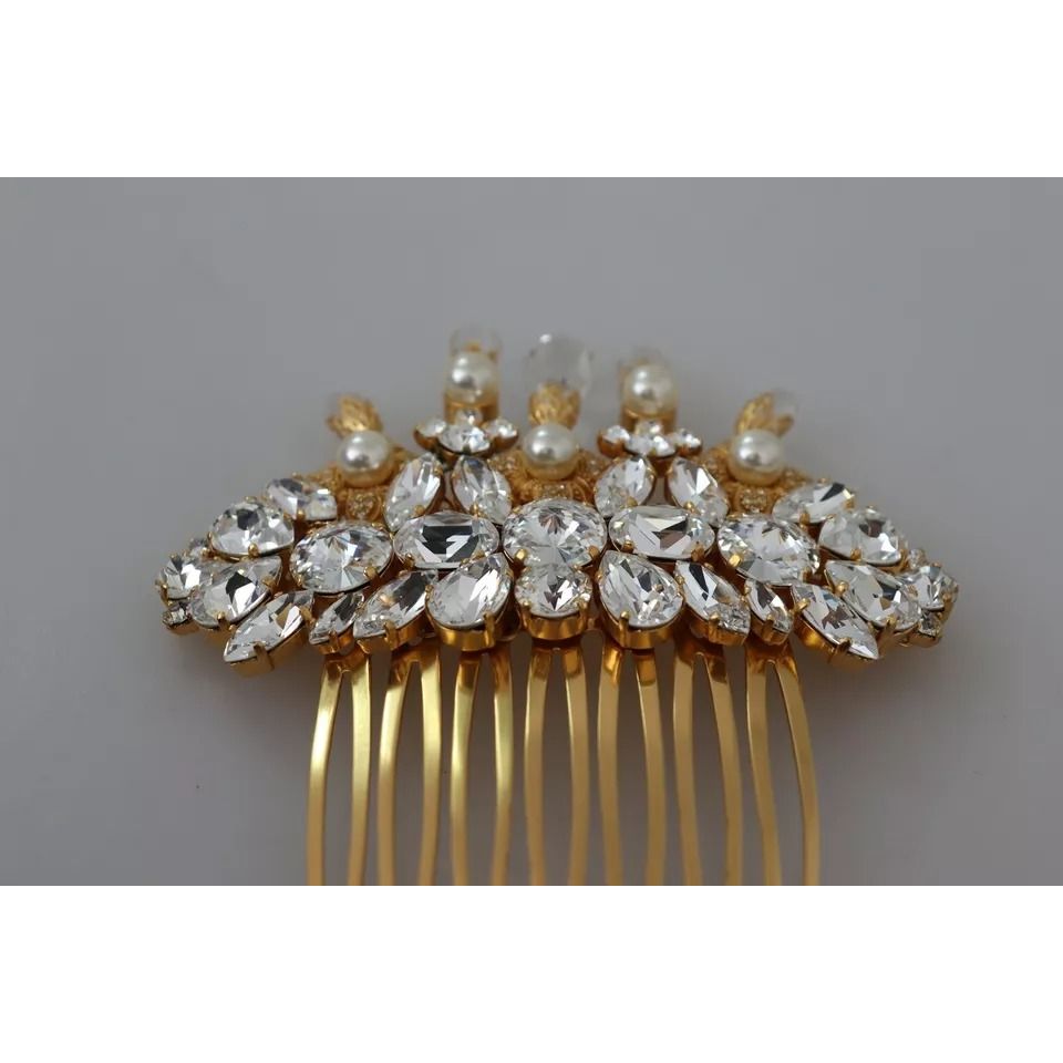 Dolce & Gabbana Gold Brass Clear Crystal Hair Stick Accessory Comb