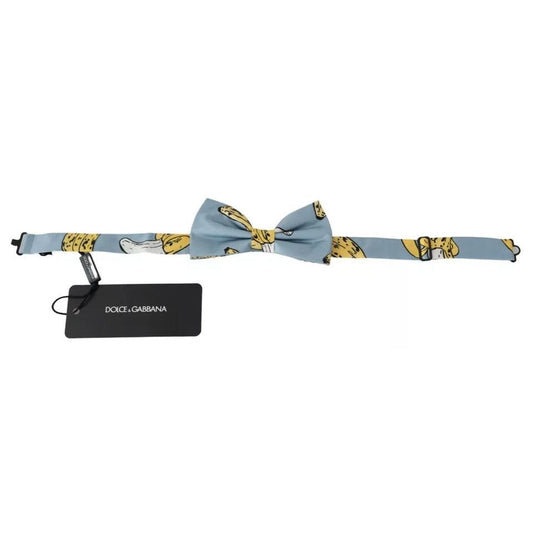 Dolce & Gabbana Light Blue Banana Print Silk Men Neck Bow Tie KRA3044