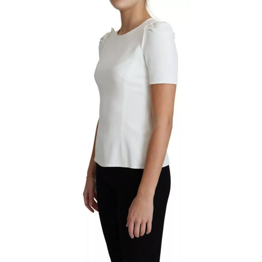 Dolce & Gabbana White Viscose Stretch Short Sleeves Blouse Top