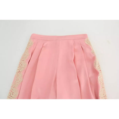 Dolce & Gabbana Pink Lace Trimmed Silk Satin Wide Legs Pants