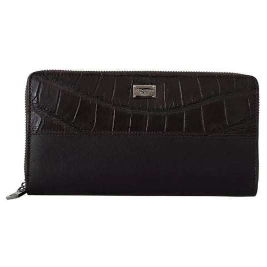 Dolce & Gabbana Brown Exotic Leather Zip Around Continental Clutch Wallet VAS12503
